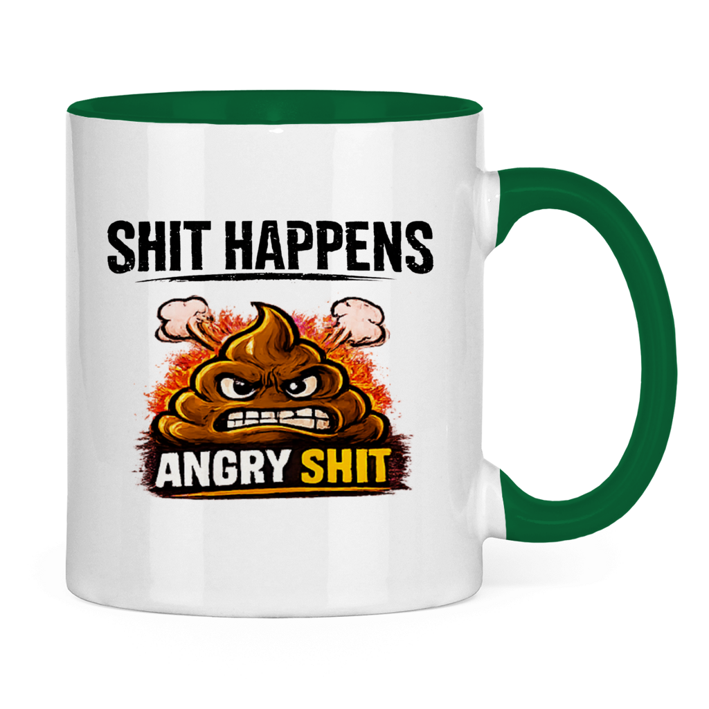 Tasse bicolore avec motif : Shit Happens Angry