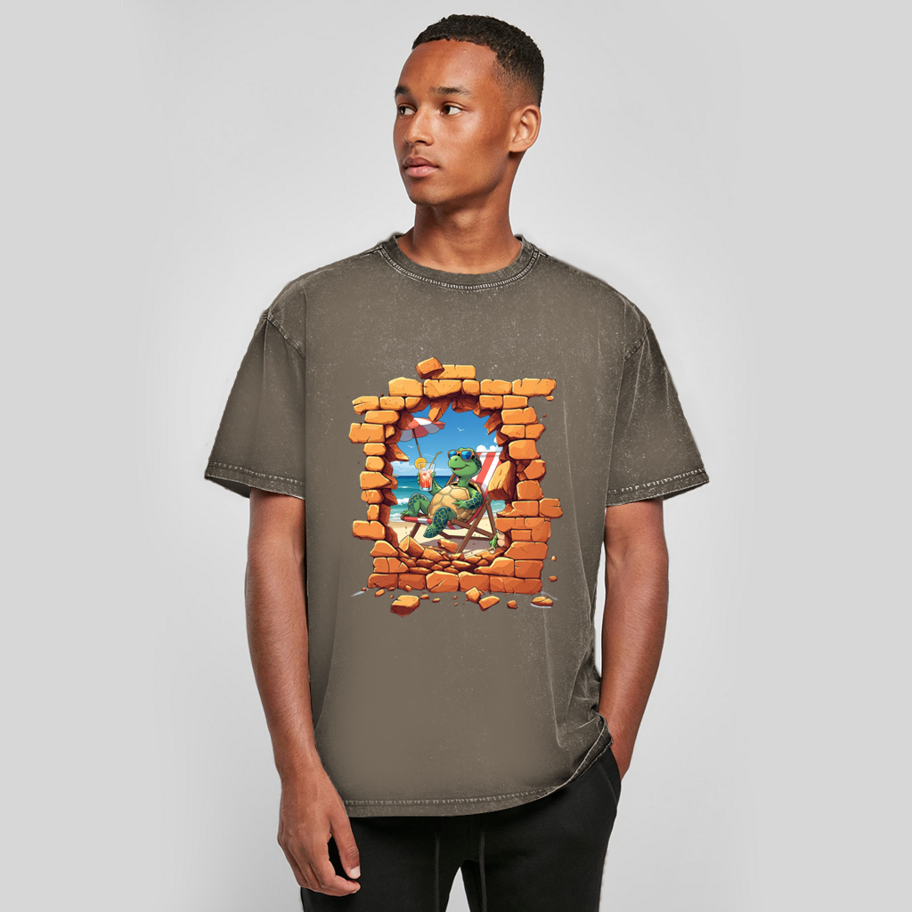 Oversize Washed T-Shirt Stonebreak-Schildkröte-Chillen