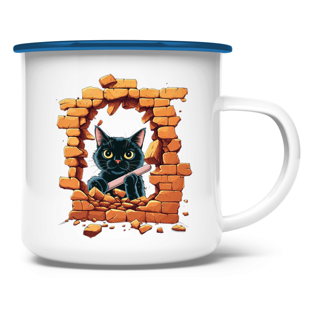 Emaille Tasse Stonebreak-Katze-Black