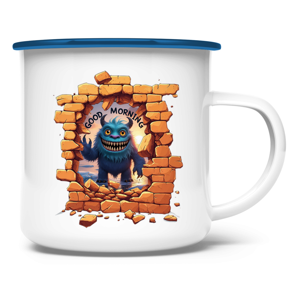Emaille Tasse Stonebreak-Monster-Good-Morning