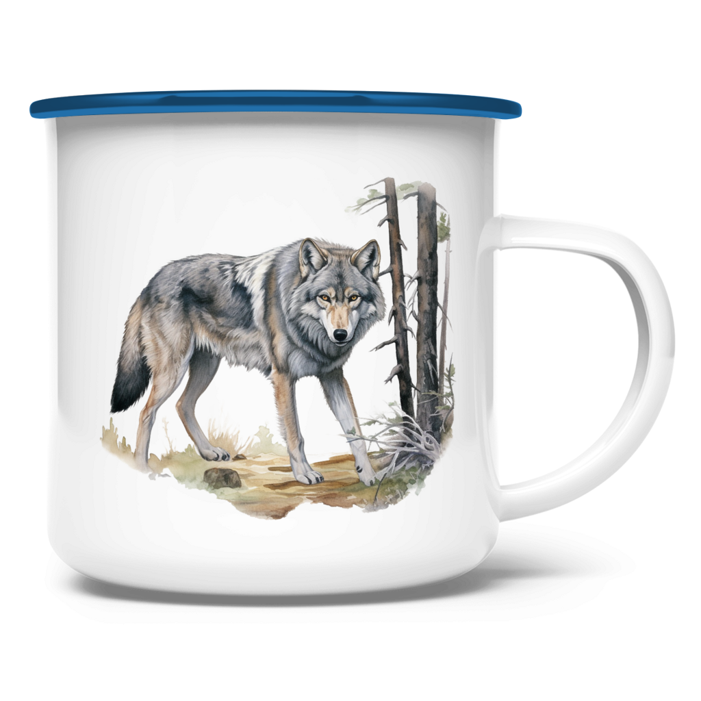 Emaille Tasse Wolf mit Motiv: Wolf3
