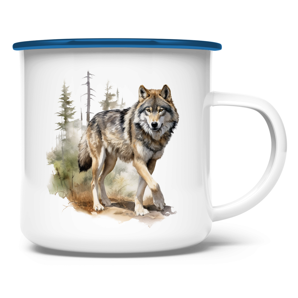 Emaille Tasse Wolf mit Motiv: Wolf5