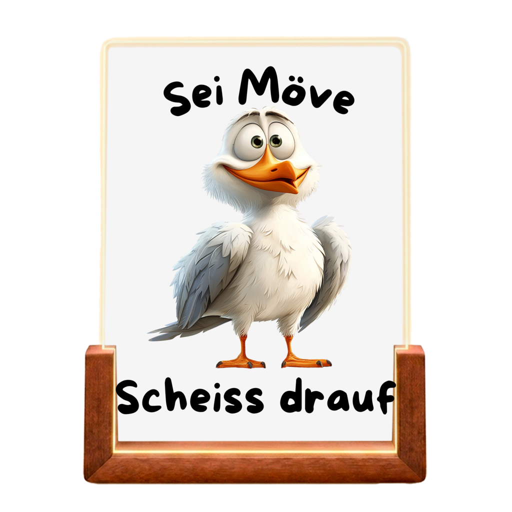 Beleuchteter Bilderrahmen Möve mit Motiv: scheiss drauf