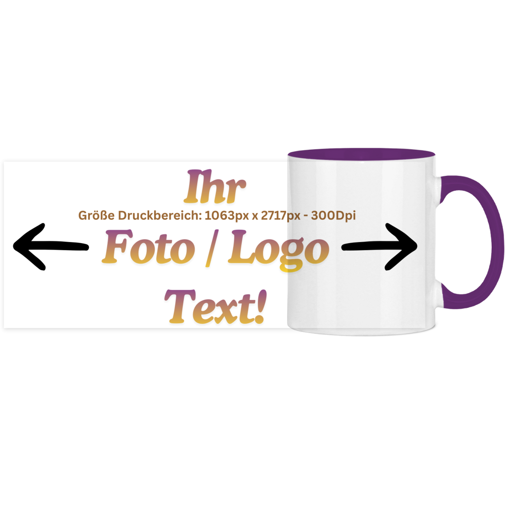 Panorama Tasse zweifarbig mit ihrem Foto / Text