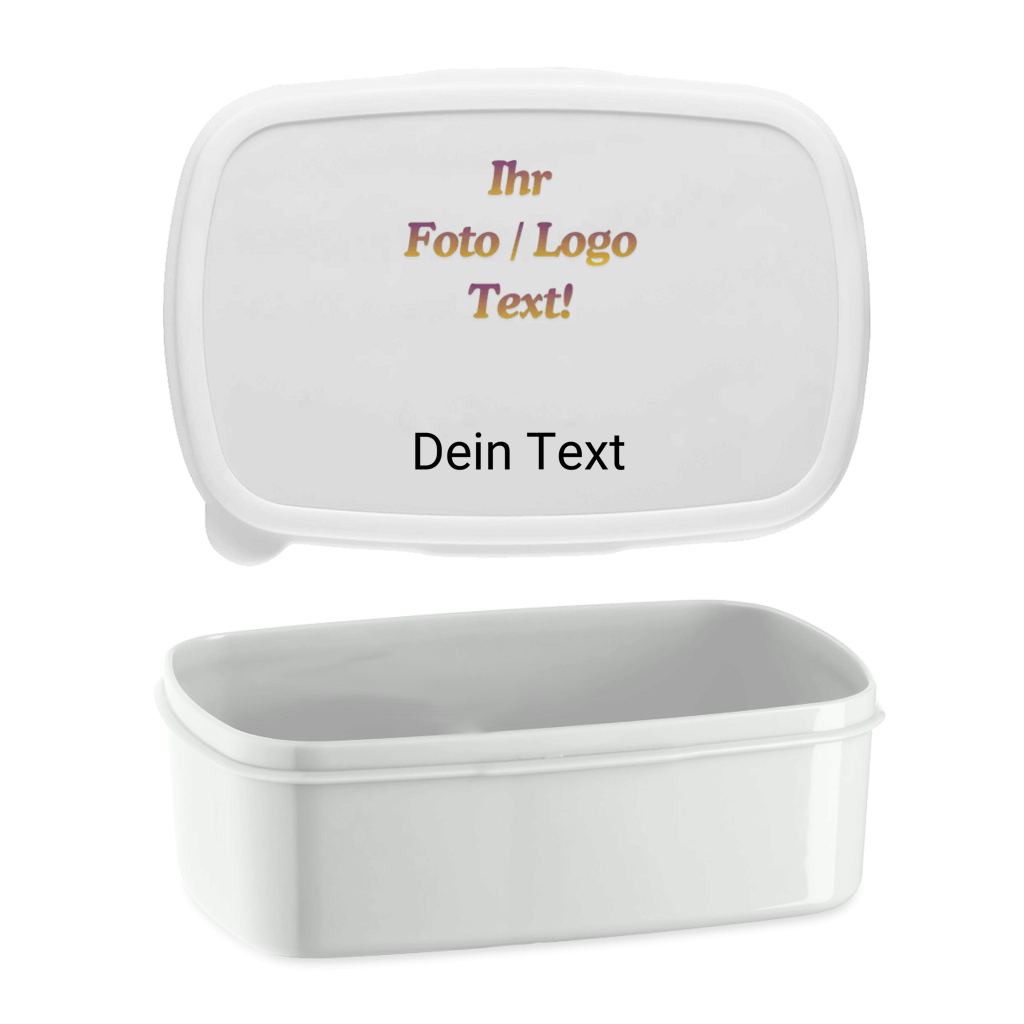 Lunchbox mit ihrem Foto / Text