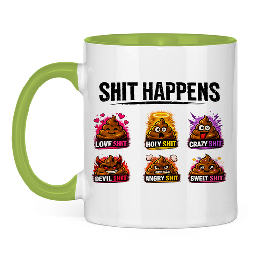 Tasse zweifarbig mit Motiv: Shit Happens