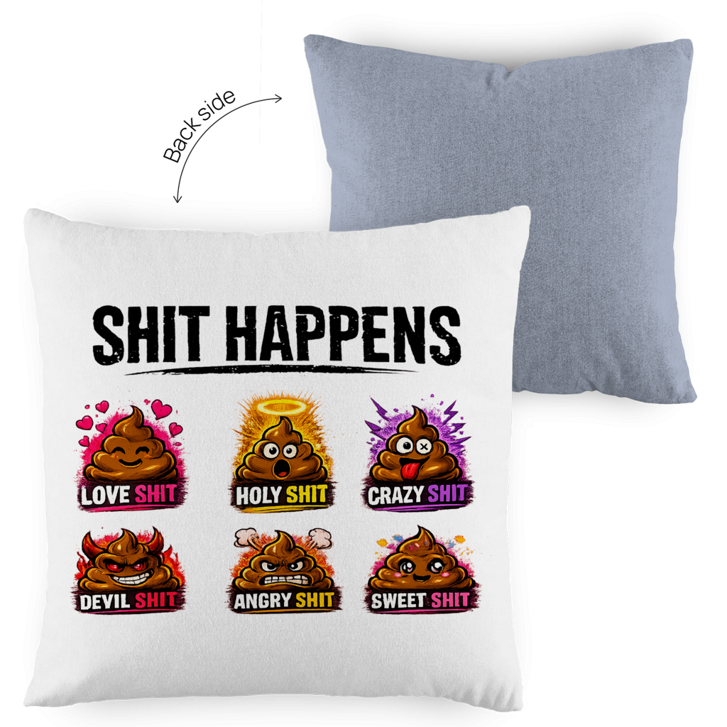 Two-tone pillow with motif: Shit Happens