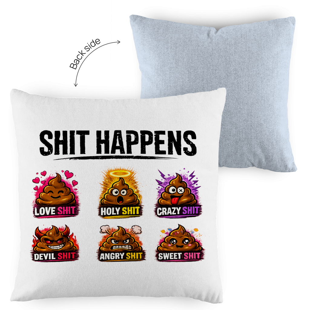 Two-tone pillow with motif: Shit Happens