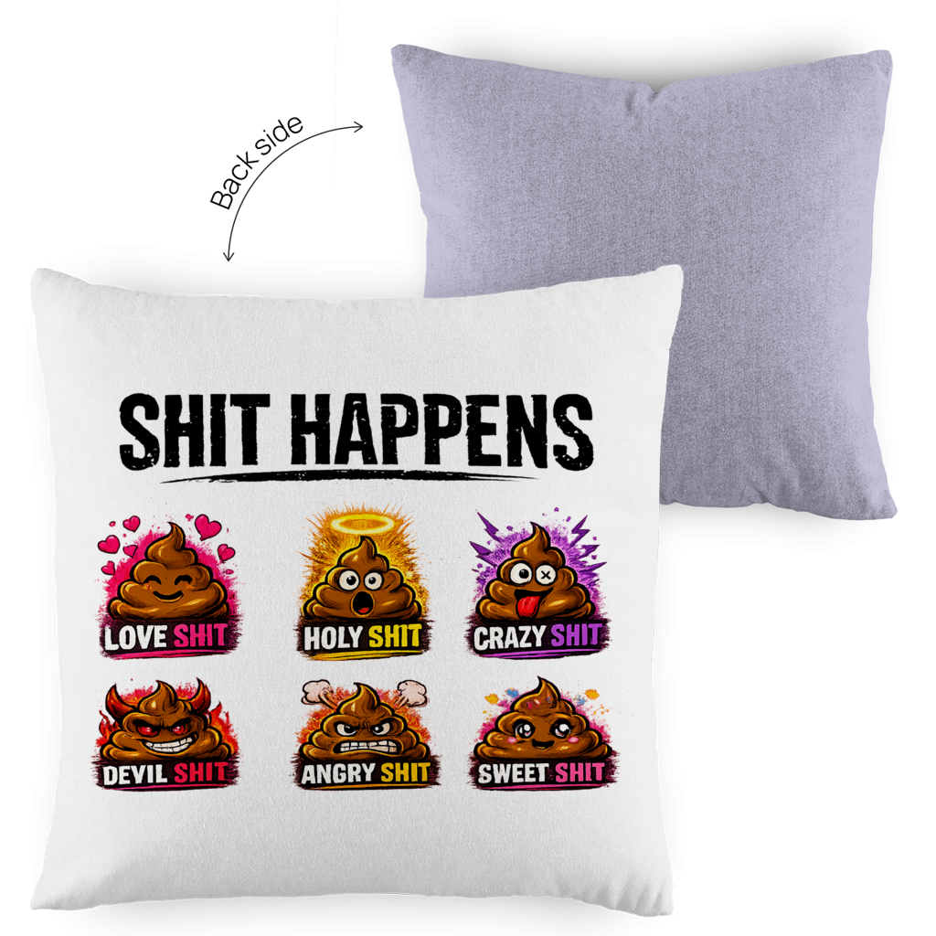 Two-tone pillow with motif: Shit Happens