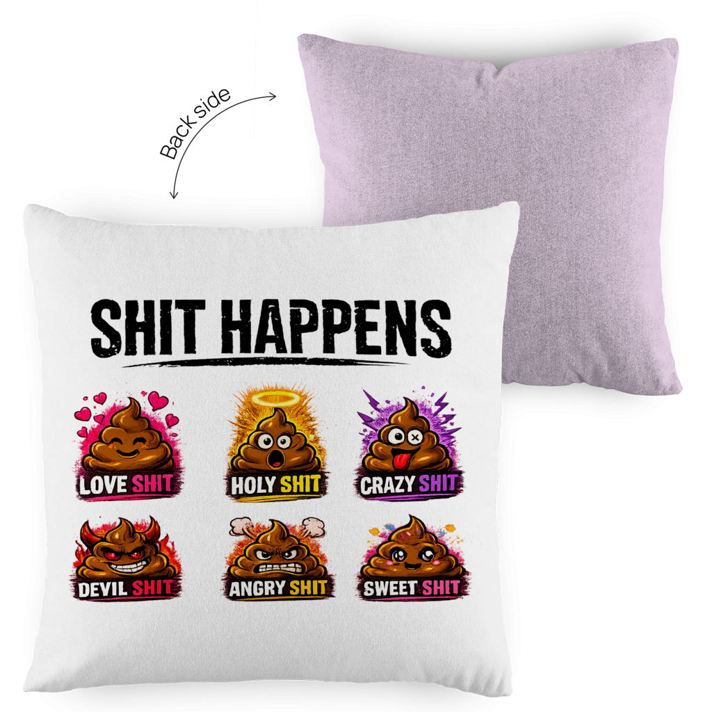 Two-tone pillow with motif: Shit Happens