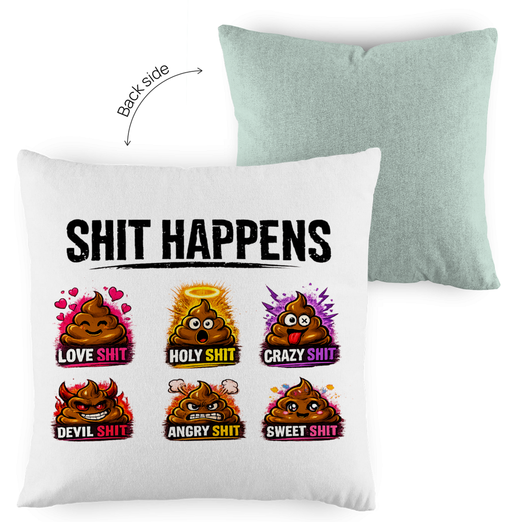 Two-tone pillow with motif: Shit Happens
