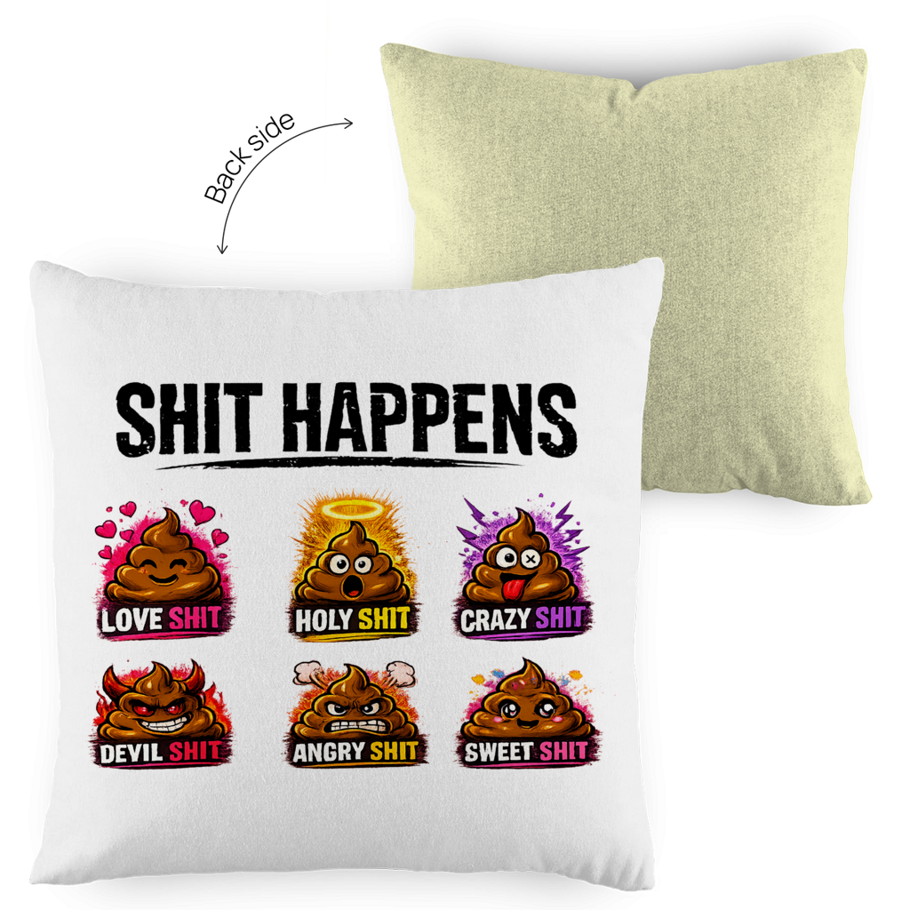Two-tone pillow with motif: Shit Happens