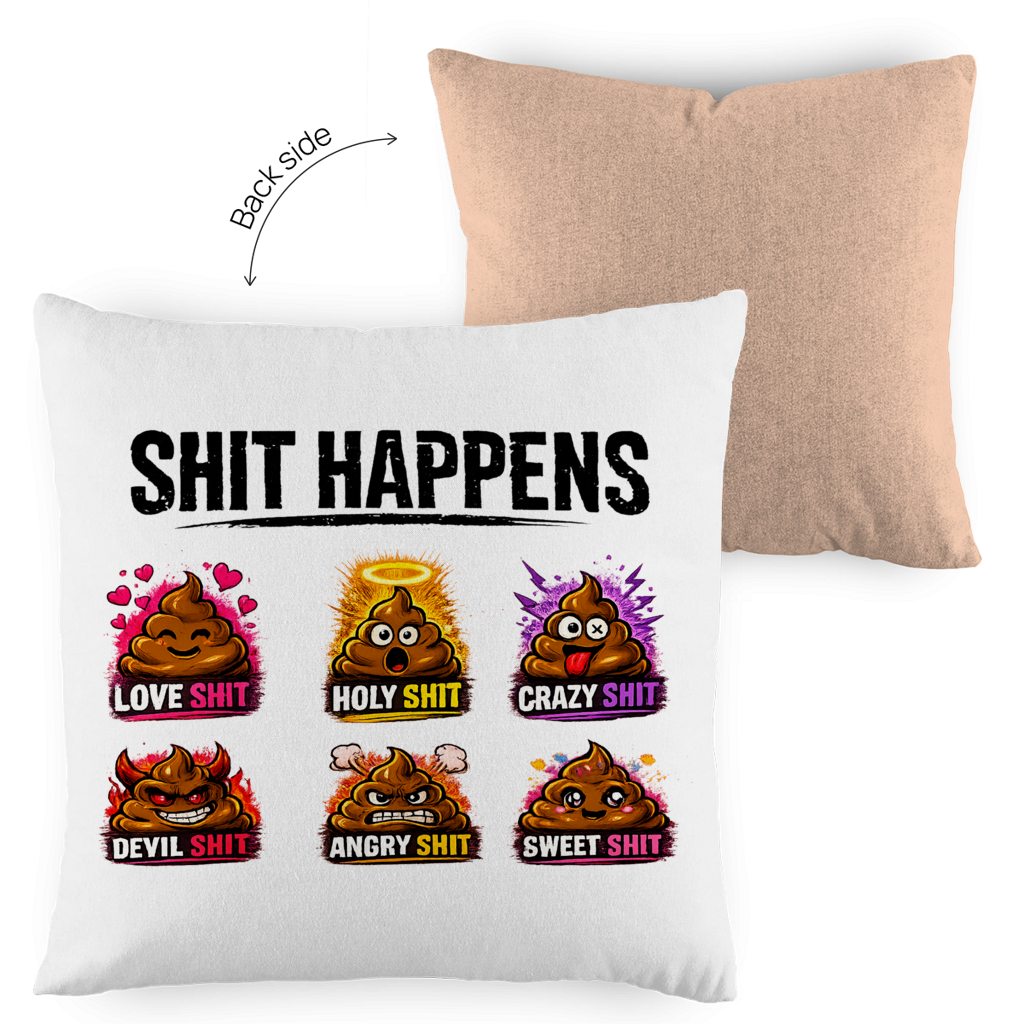 Two-tone pillow with motif: Shit Happens