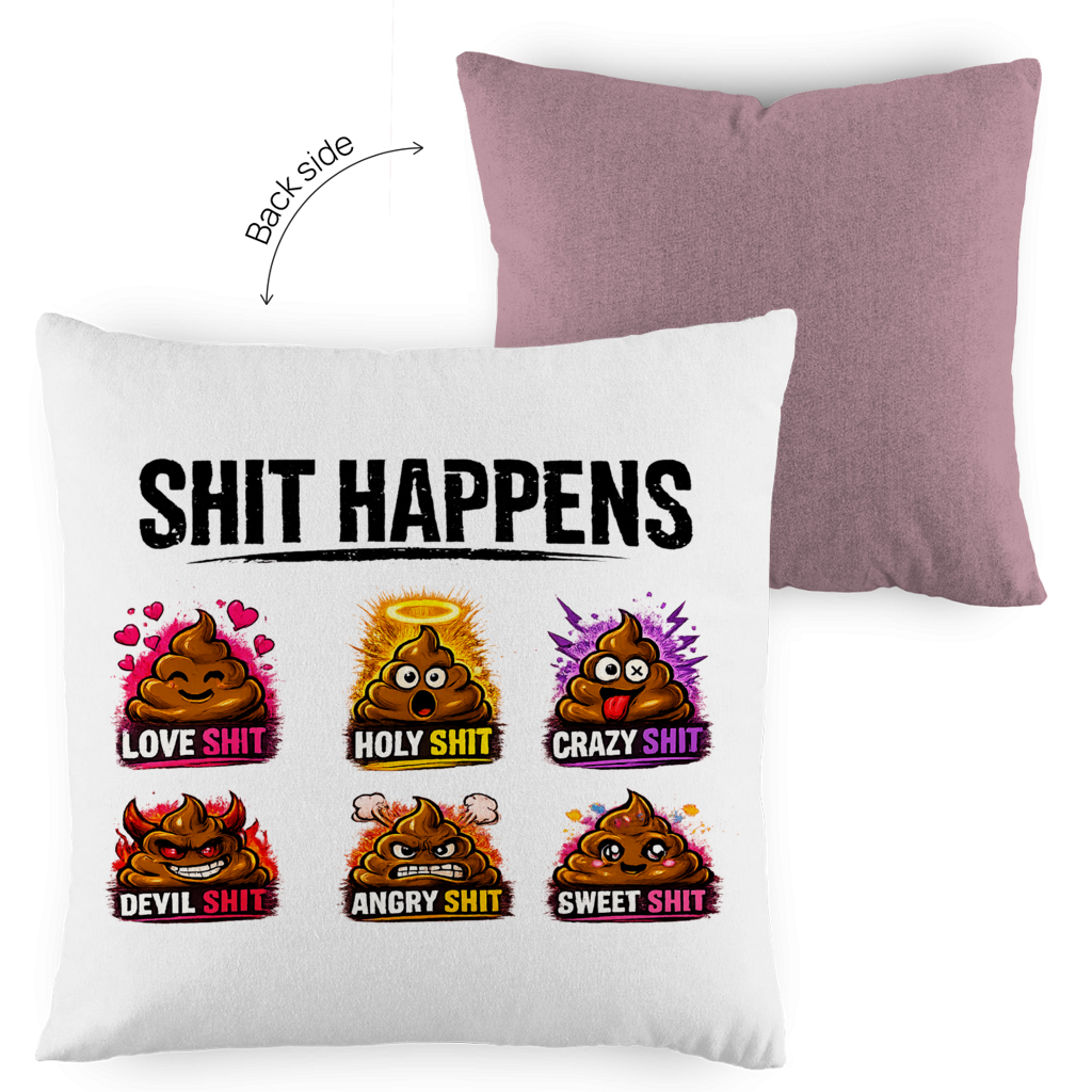 Two-tone pillow with motif: Shit Happens