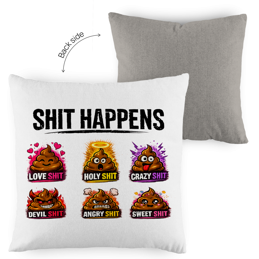 Two-tone pillow with motif: Shit Happens