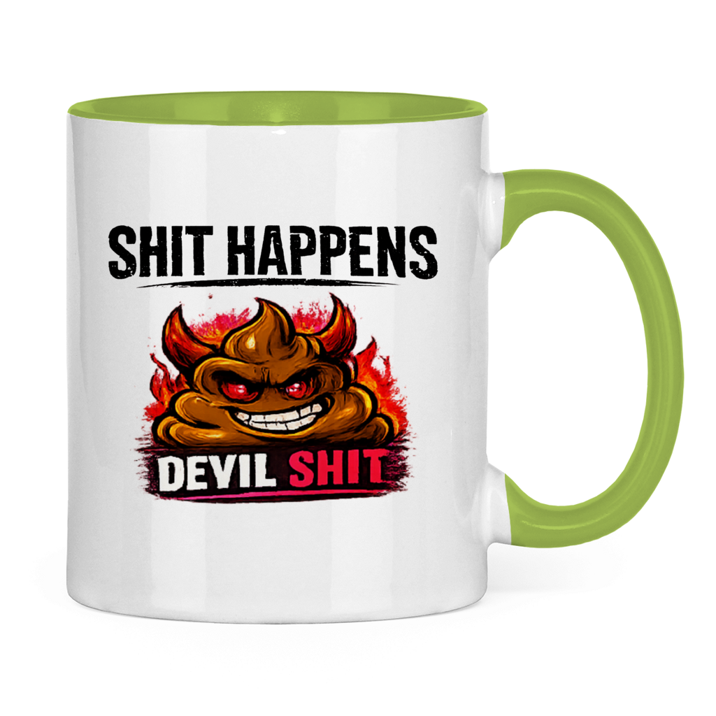 Tasse zweifarbig mit Motiv: Shit Happens Devil