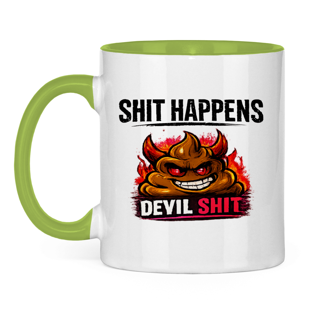 Tasse zweifarbig mit Motiv: Shit Happens Devil