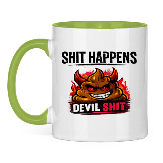 Tasse zweifarbig mit Motiv: Shit Happens Devil