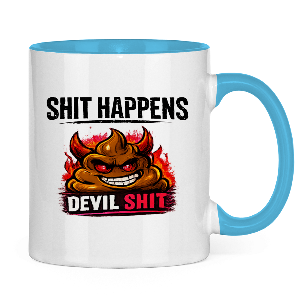Tasse zweifarbig mit Motiv: Shit Happens Devil
