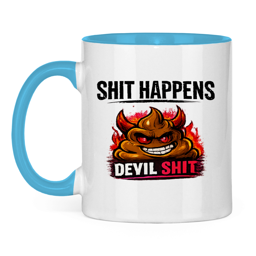 Tasse zweifarbig mit Motiv: Shit Happens Devil