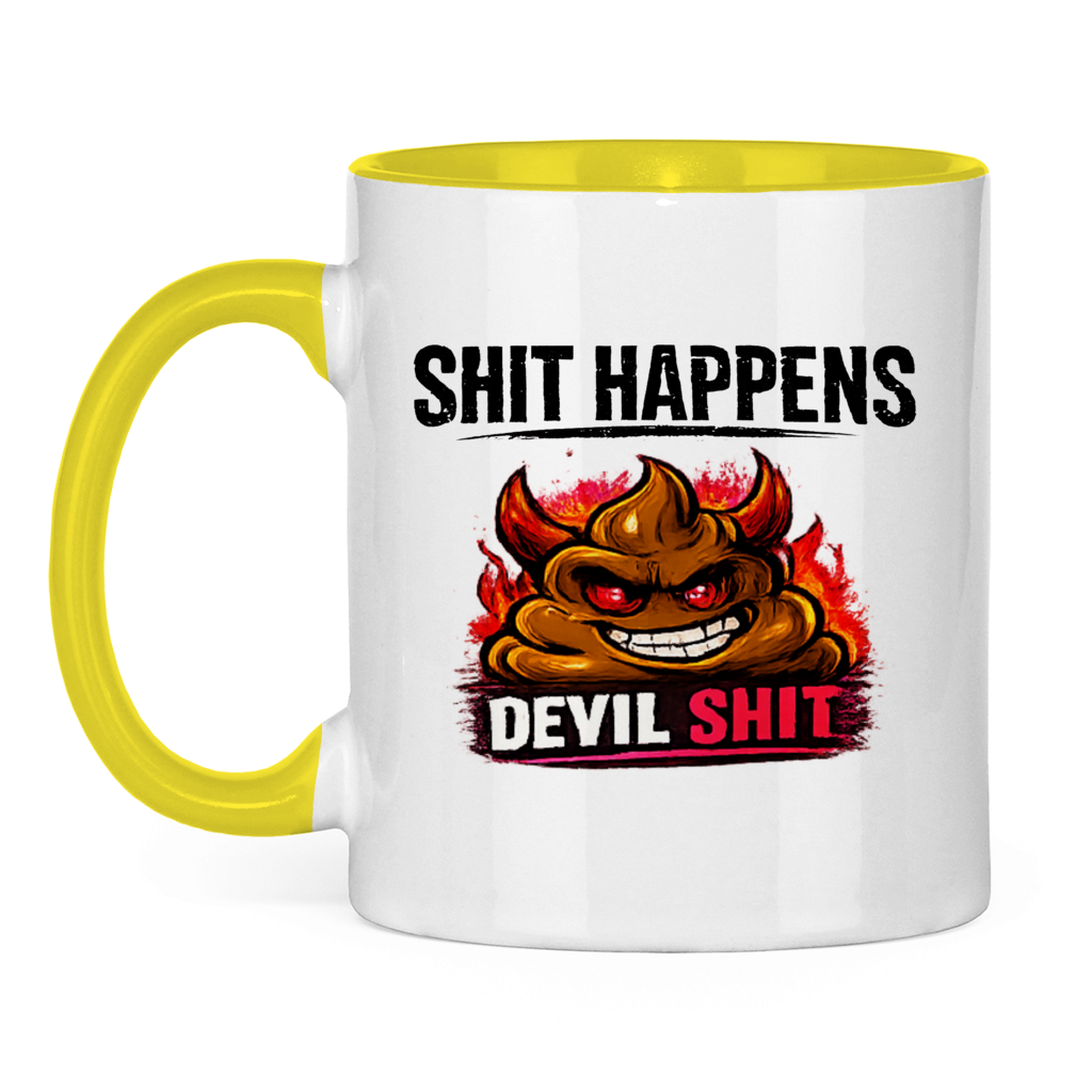Tasse zweifarbig mit Motiv: Shit Happens Devil
