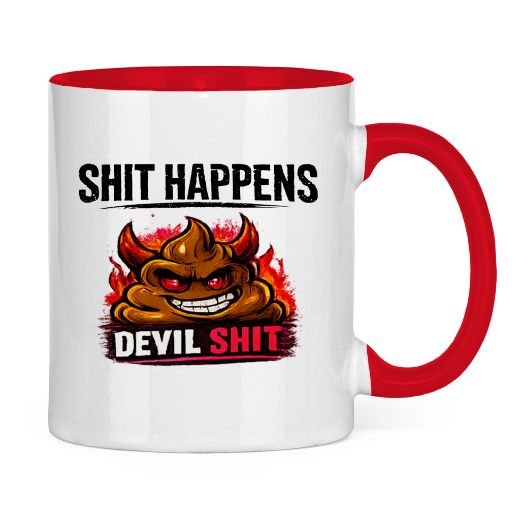 Tasse zweifarbig mit Motiv: Shit Happens Devil