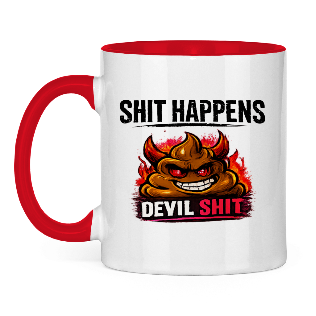 Tasse zweifarbig mit Motiv: Shit Happens Devil