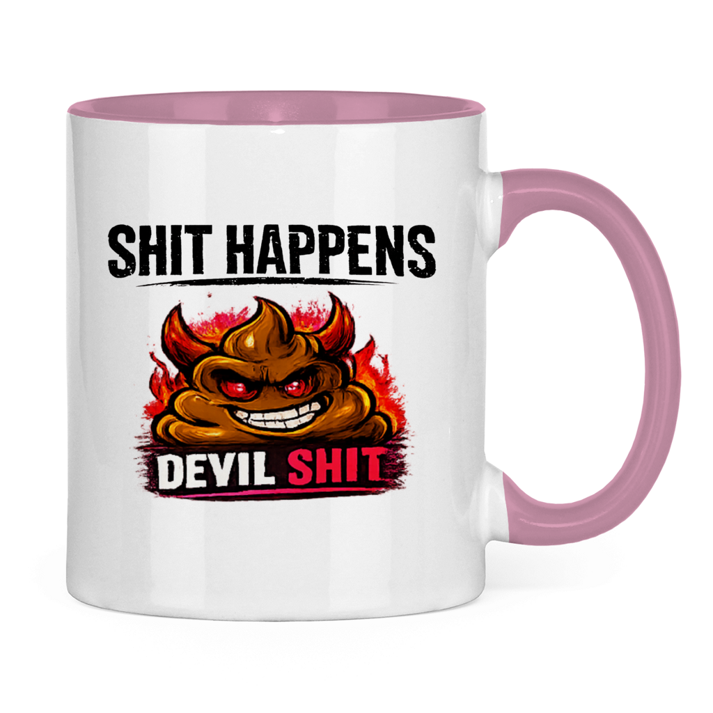 Tasse zweifarbig mit Motiv: Shit Happens Devil