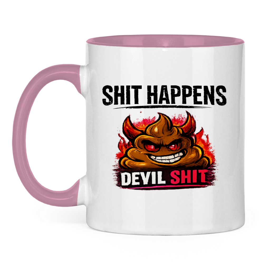Tasse zweifarbig mit Motiv: Shit Happens Devil