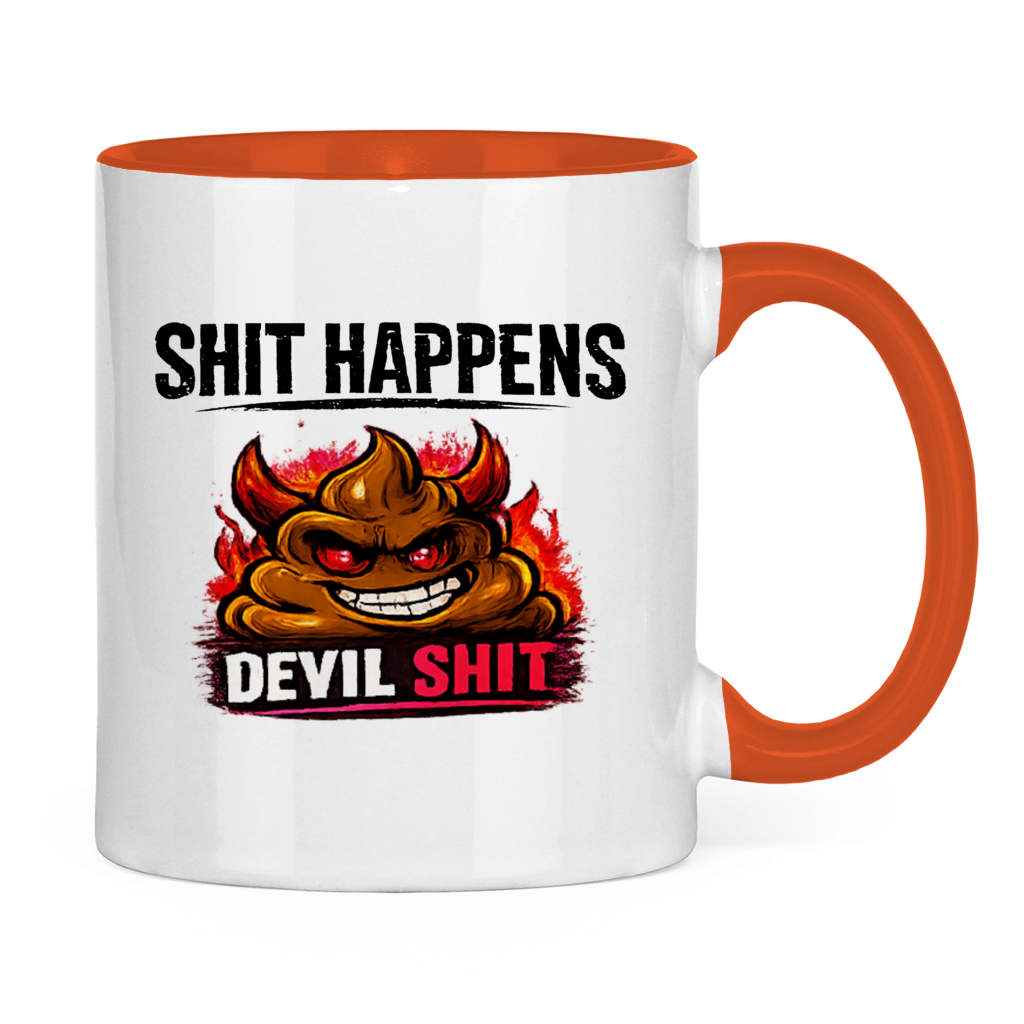 Tasse zweifarbig mit Motiv: Shit Happens Devil