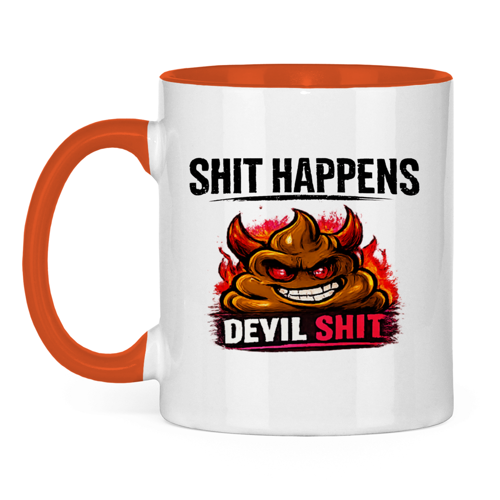 Tasse zweifarbig mit Motiv: Shit Happens Devil
