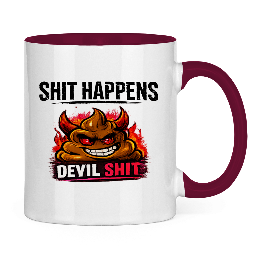 Tasse zweifarbig mit Motiv: Shit Happens Devil