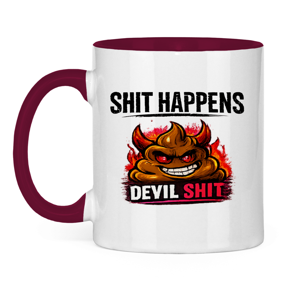 Tasse zweifarbig mit Motiv: Shit Happens Devil