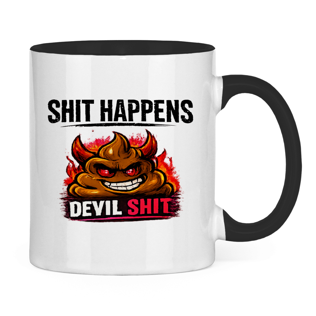 Tasse zweifarbig mit Motiv: Shit Happens Devil
