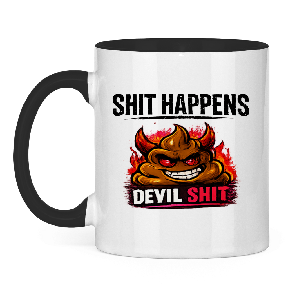 Tasse zweifarbig mit Motiv: Shit Happens Devil