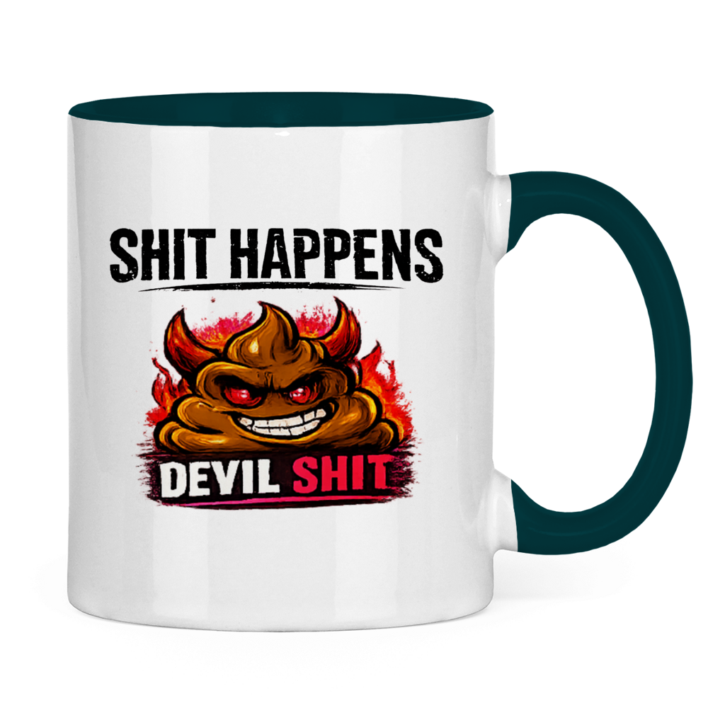 Tasse zweifarbig mit Motiv: Shit Happens Devil
