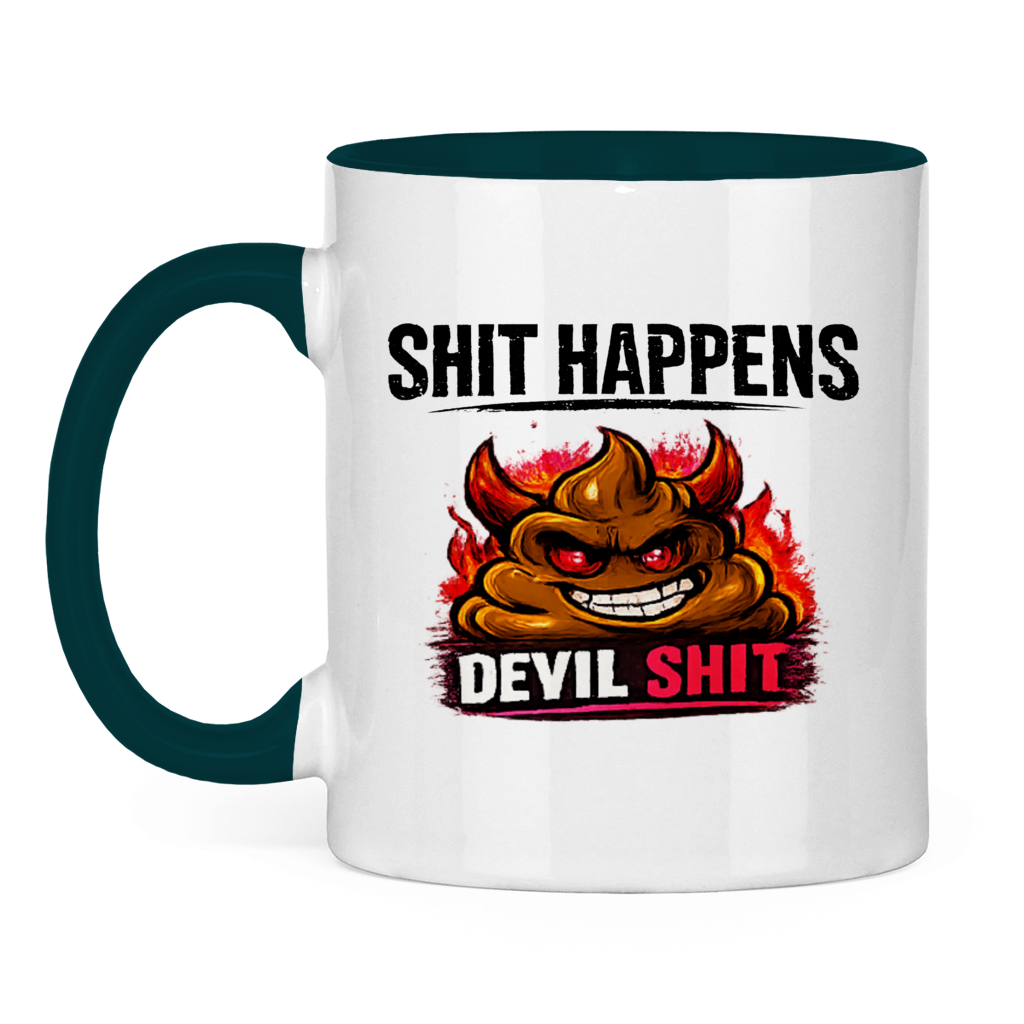 Tasse zweifarbig mit Motiv: Shit Happens Devil