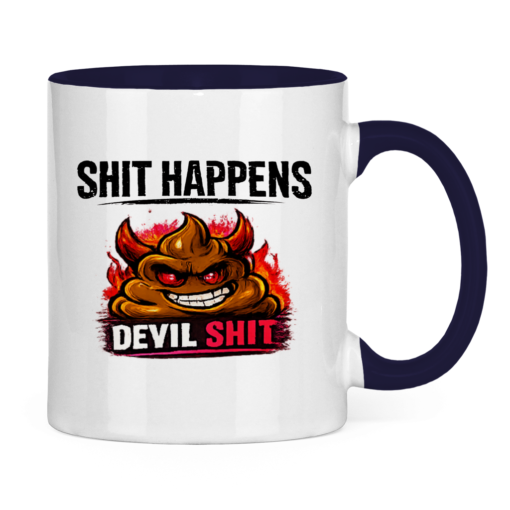 Tasse zweifarbig mit Motiv: Shit Happens Devil