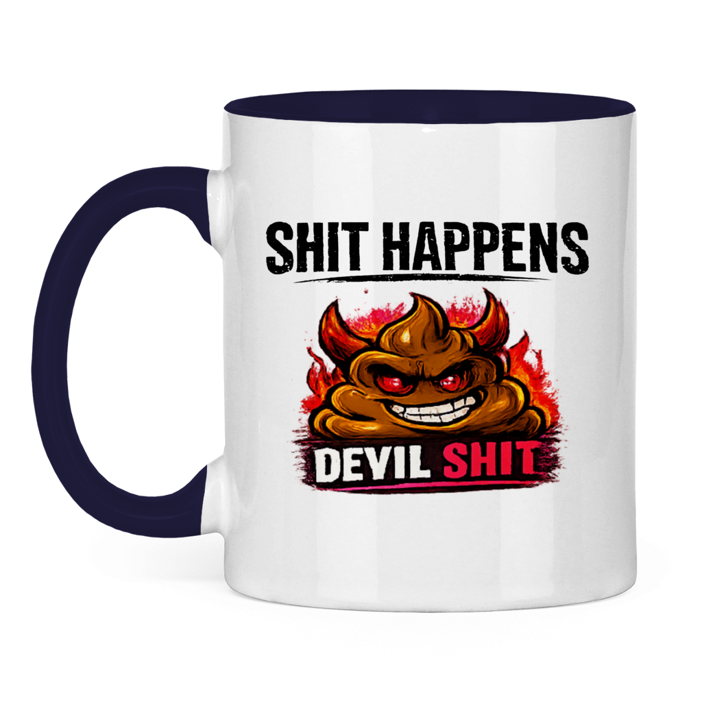 Tasse zweifarbig mit Motiv: Shit Happens Devil