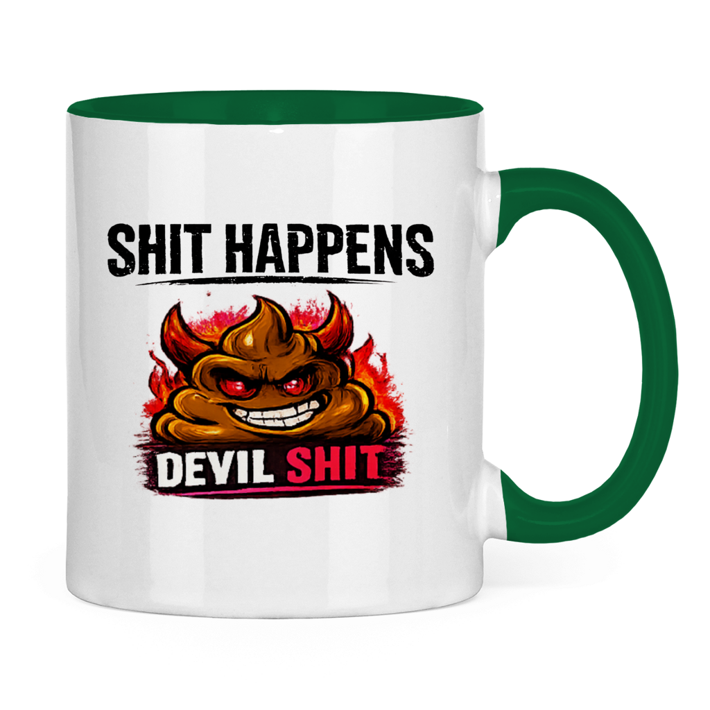 Tasse zweifarbig mit Motiv: Shit Happens Devil