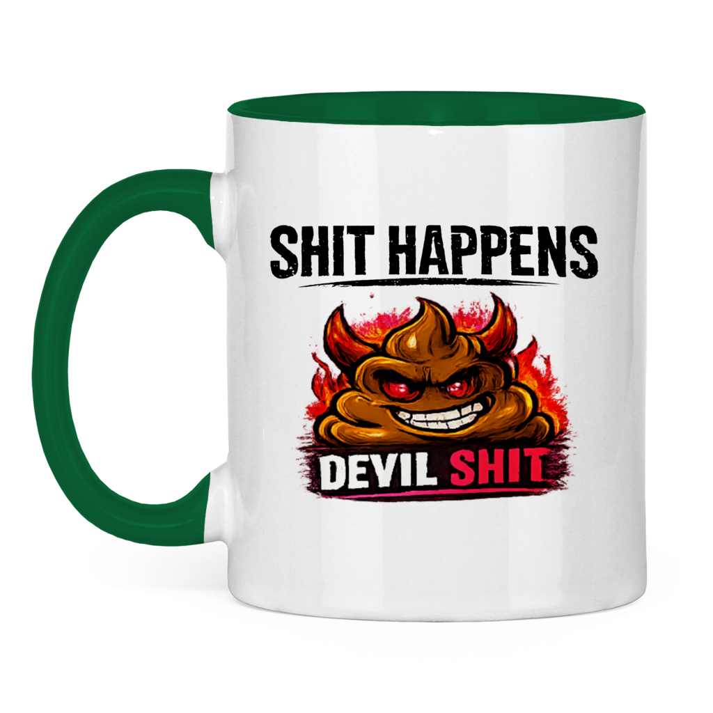 Tasse zweifarbig mit Motiv: Shit Happens Devil