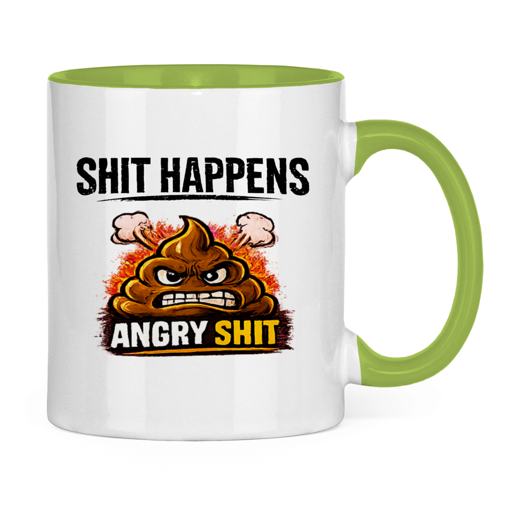 Tasse bicolore avec motif : Shit Happens Angry
