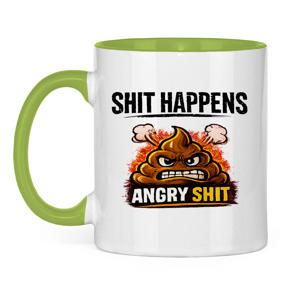 Tasse bicolore avec motif : Shit Happens Angry