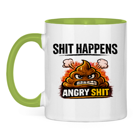 Tasse zweifarbig mit Motiv: Shit Happens Angry
