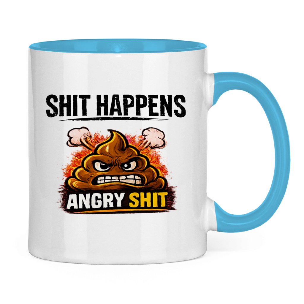 Tasse bicolore avec motif : Shit Happens Angry