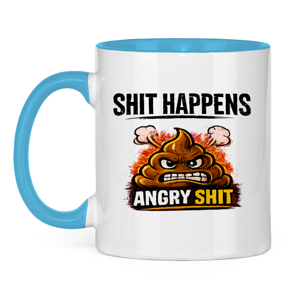 Tasse bicolore avec motif : Shit Happens Angry