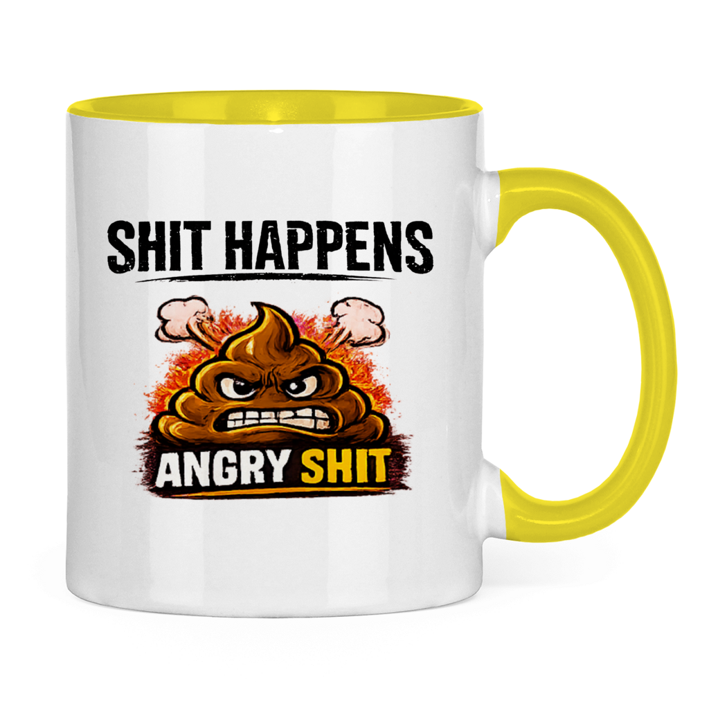 Tasse bicolore avec motif : Shit Happens Angry