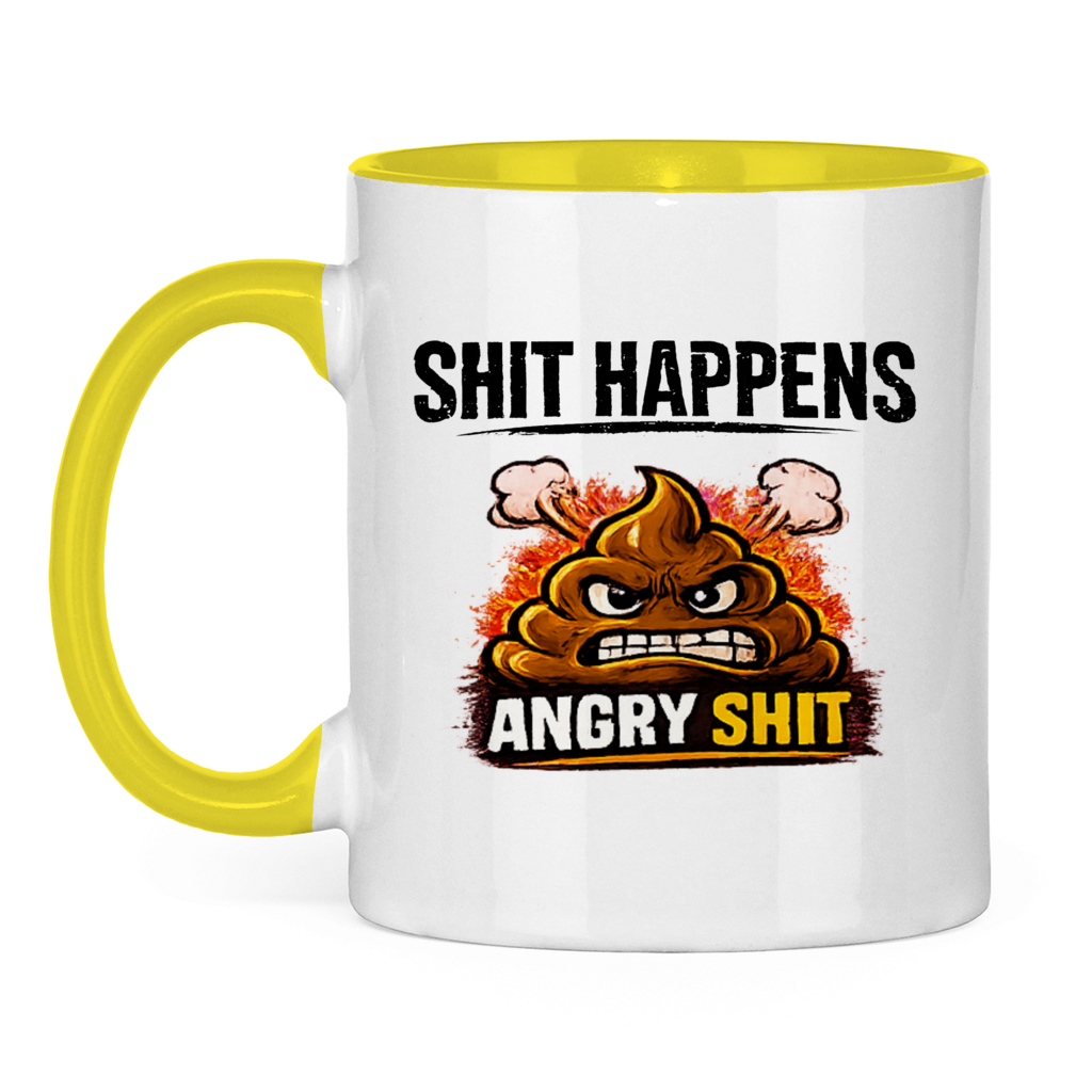 Tasse bicolore avec motif : Shit Happens Angry