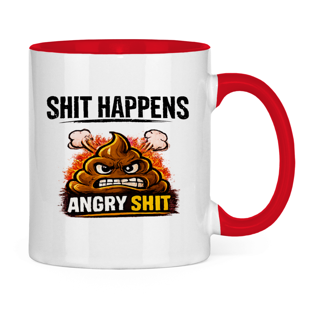 Tasse bicolore avec motif : Shit Happens Angry
