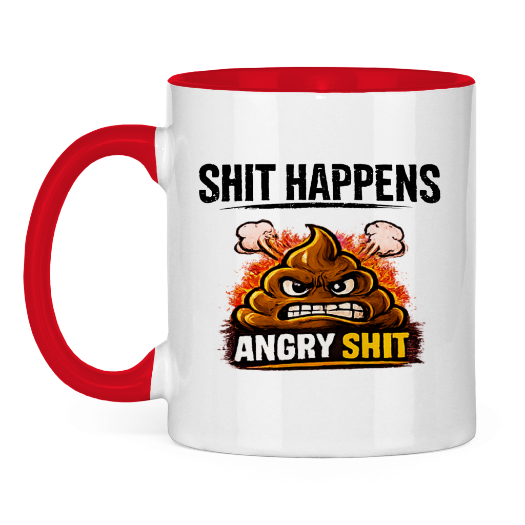 Tasse bicolore avec motif : Shit Happens Angry